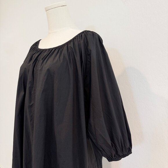 Apiece Apart Asymmetrical Hem Cotton Poplin Puff Sleeve Midi Dress Black 0 XS - Picture 4 of 9